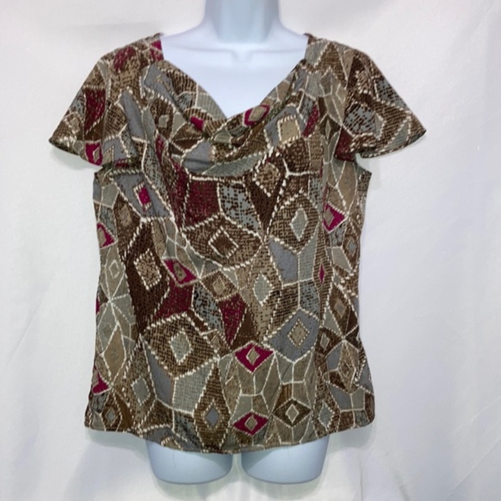 Vintage Requirements Drape Neck Blouse‎ Geometric Print Small